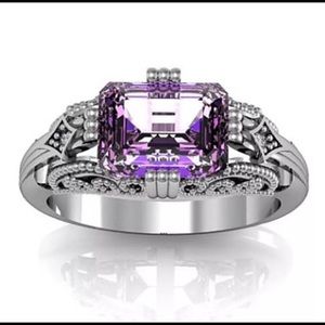 .925 Sterling Silver 4 Carat Amethyst Ring
